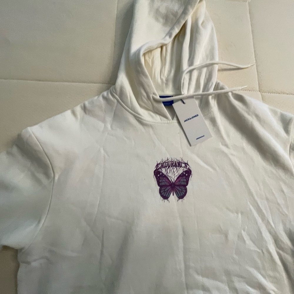 Jack & Jones Cream Hoodie with Purple Graphic - Picture 5 of 8